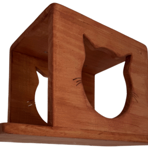 Casa de Madera abierta para Gatos – Refugio con entrada en forma de michi 🐱