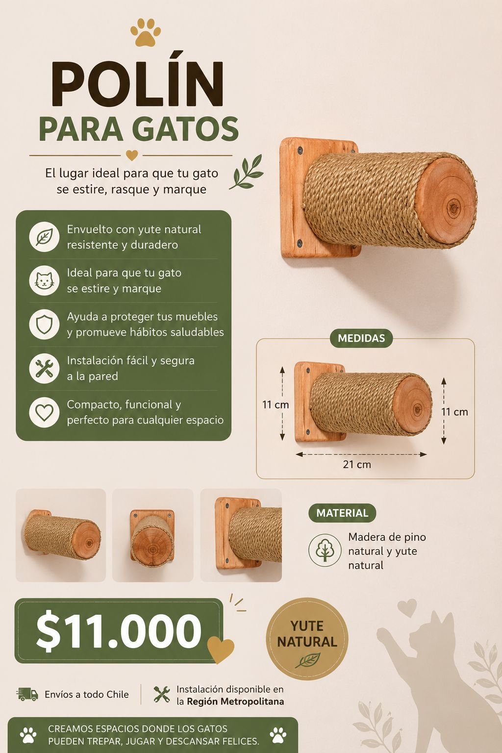 Polín para Gatos – Rascador natural y diseño funcional en un solo cilindro