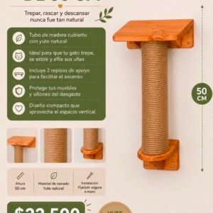 Repisa Rascador de 50 cm con Base – Rasca, trepa y observa desde las alturas